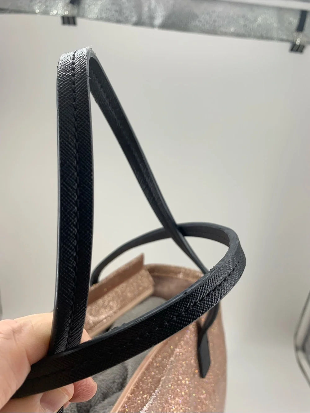kate spade Mavis Street Taden Rose Gold Glitter Tote with Black Handles